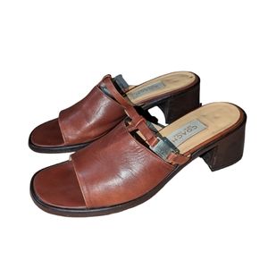 Vintage Coach Brown Leather Strappy Block Heel Open Toe Backless Sandals 7.5